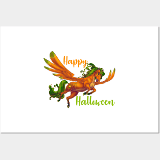 Happy Halloween Pumpkin Pegasus Posters and Art